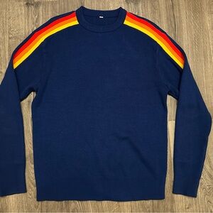 Men's 80’s Ski Sweater with Multicolor Sleeve Stripes